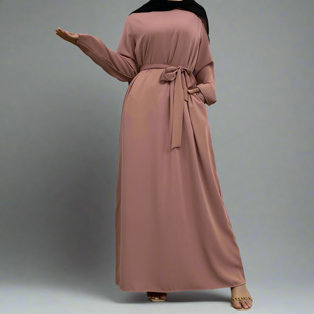 Pink Narrow Sleeve Simple Abaya