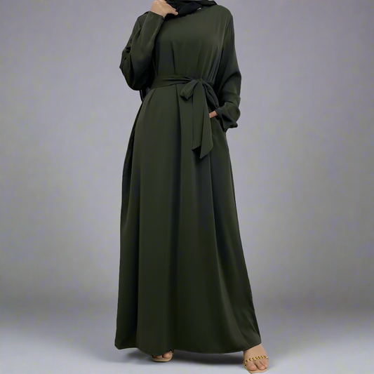 Army Green Narrow Sleeve Simple Abaya