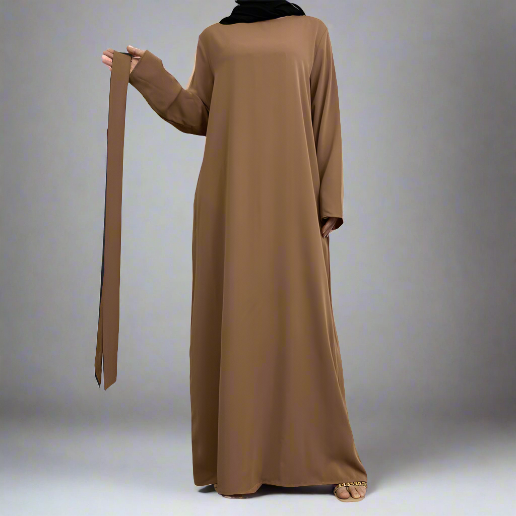 Brown Narrow Sleeve Simple Abaya