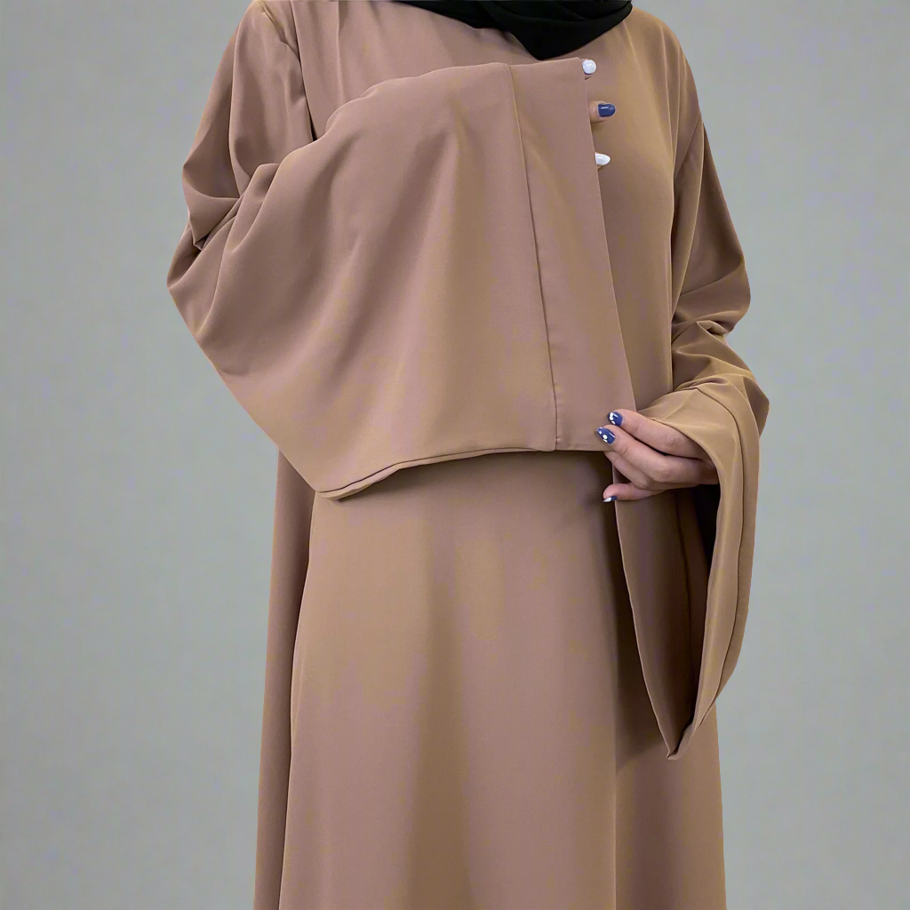 Brown Wide Sleeve Simple Abaya