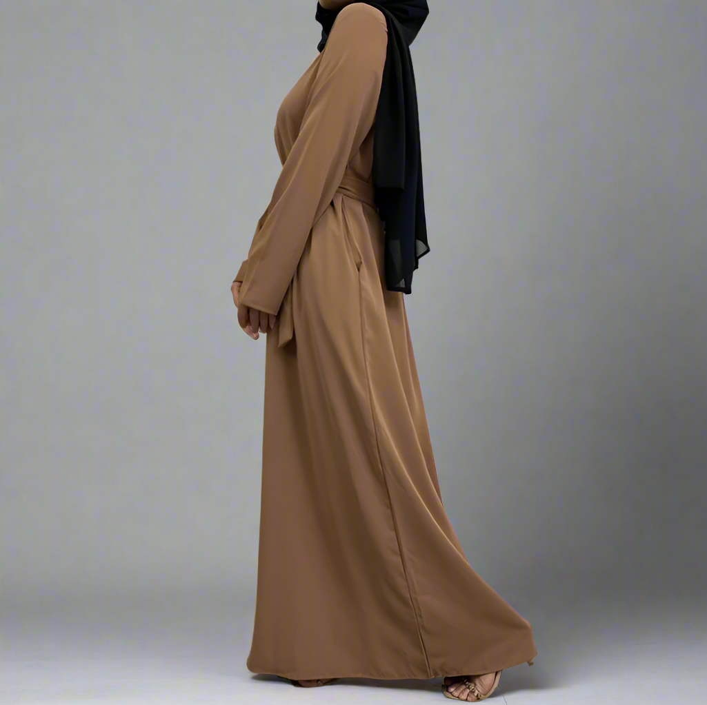 Brown Narrow Sleeve Simple Abaya