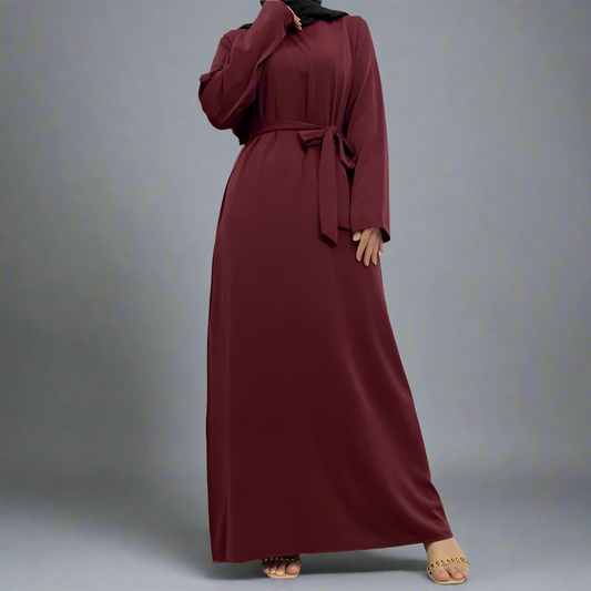 Maroon Narrow Sleeve Simple Abaya