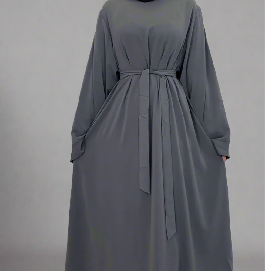 Gray Wide Sleeve Simple Abaya