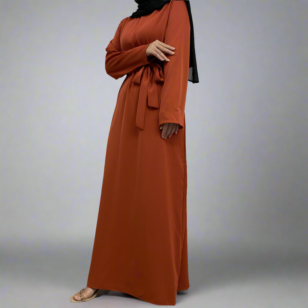 Orange Narrow Sleeve Simple Abaya