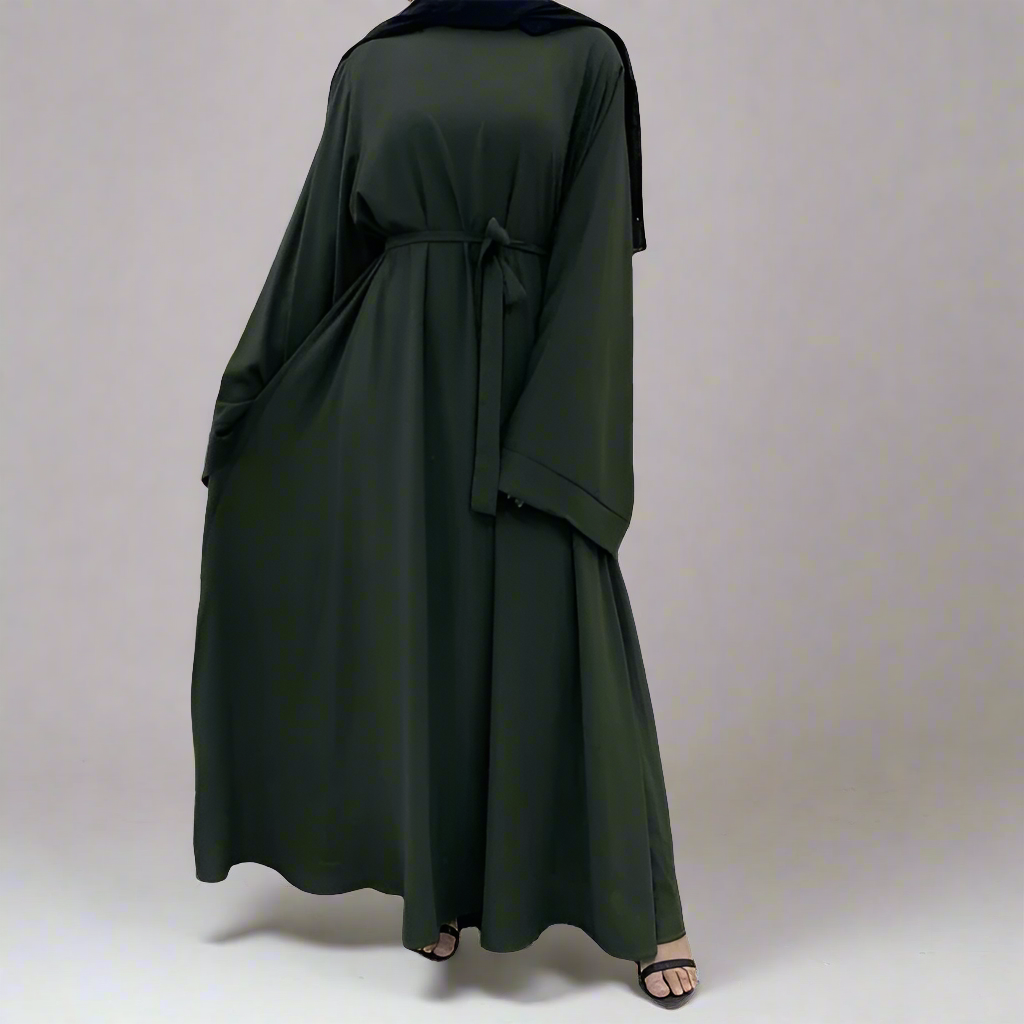 Army Green Wide Sleeve Simple Abaya