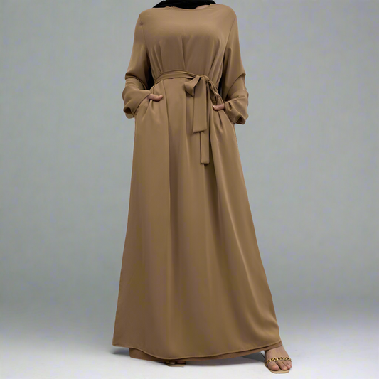 Beige Narrow Sleeve Simple Abaya