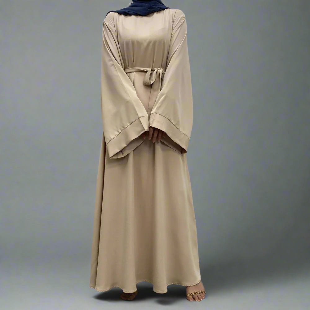 Creamy Wide Sleeve Simple Abaya