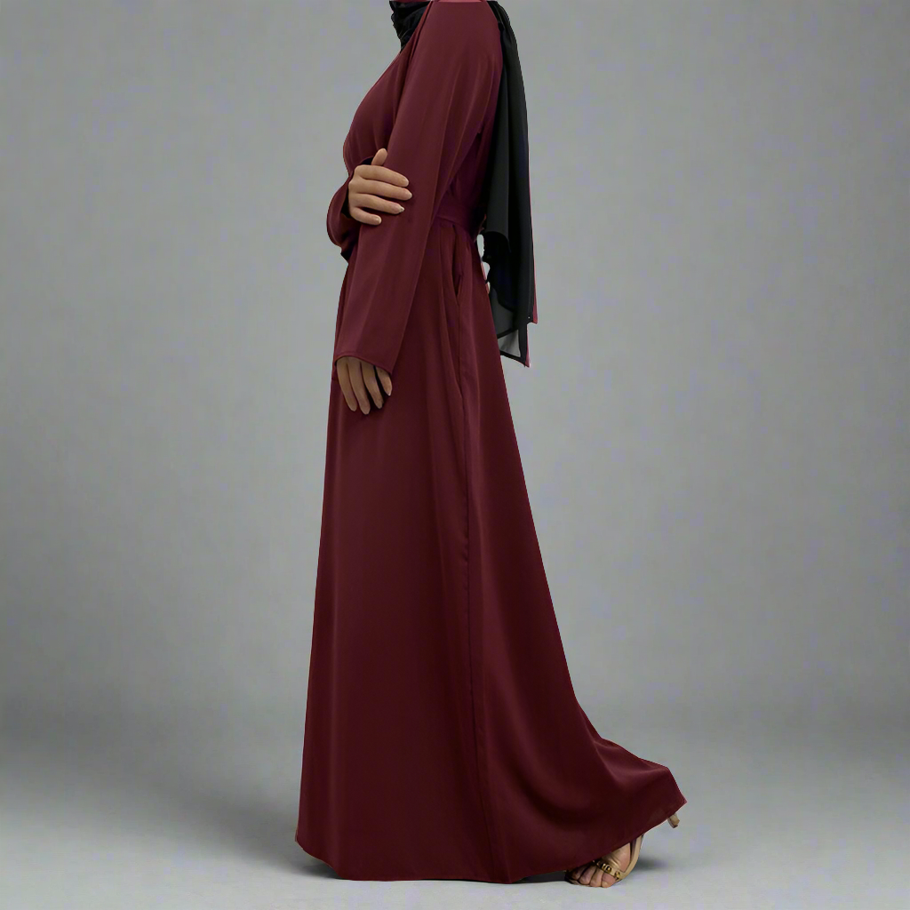 Maroon Narrow Sleeve Simple Abaya