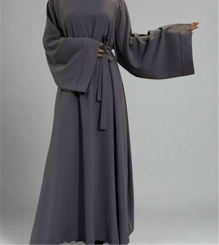 Gray Wide Sleeve Simple Abaya