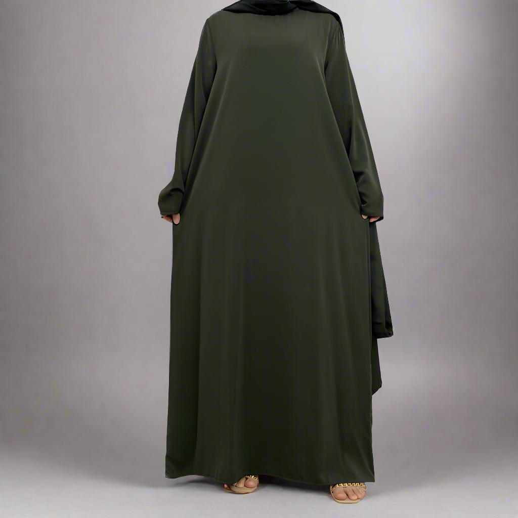 Army Green Narrow Sleeve Simple Abaya