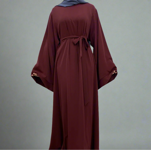 Maroon Wide Sleeve Simple Abaya