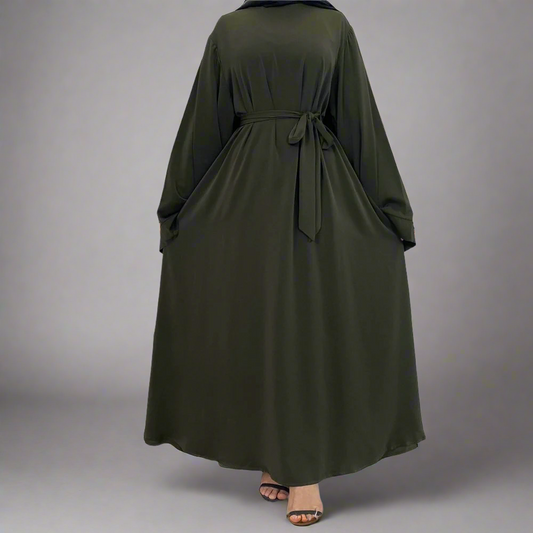 Army Green Wide Sleeve Simple Abaya