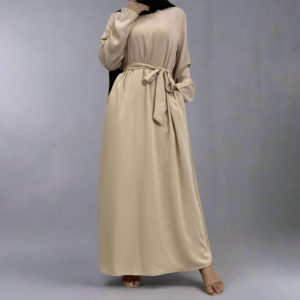 Creamy Narrow Sleeve Simple Abaya