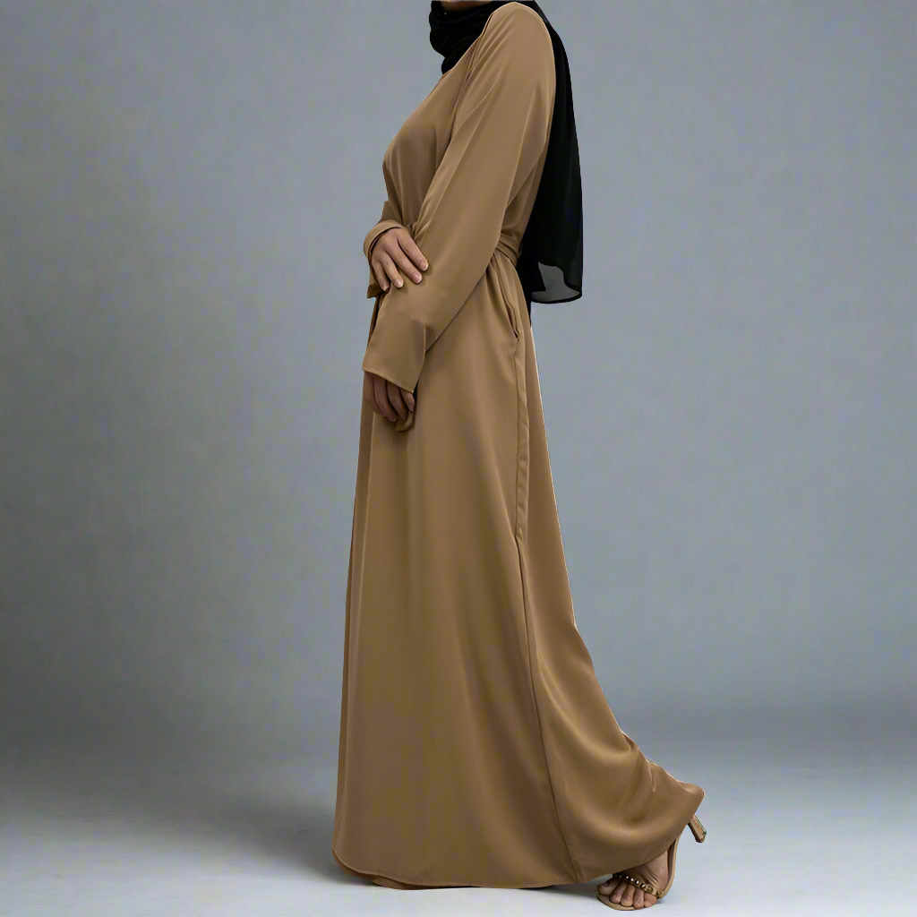 Beige Narrow Sleeve Simple Abaya