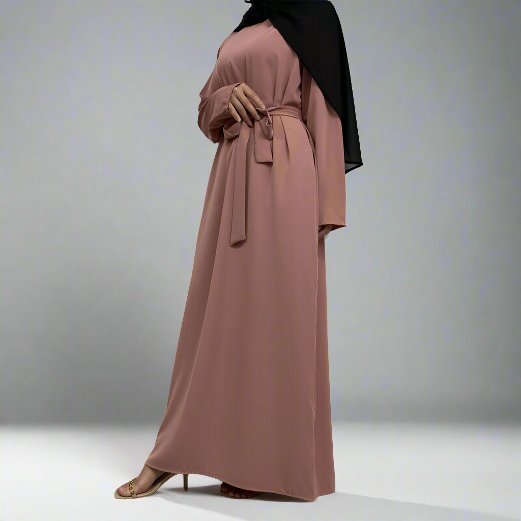 Pink Narrow Sleeve Simple Abaya