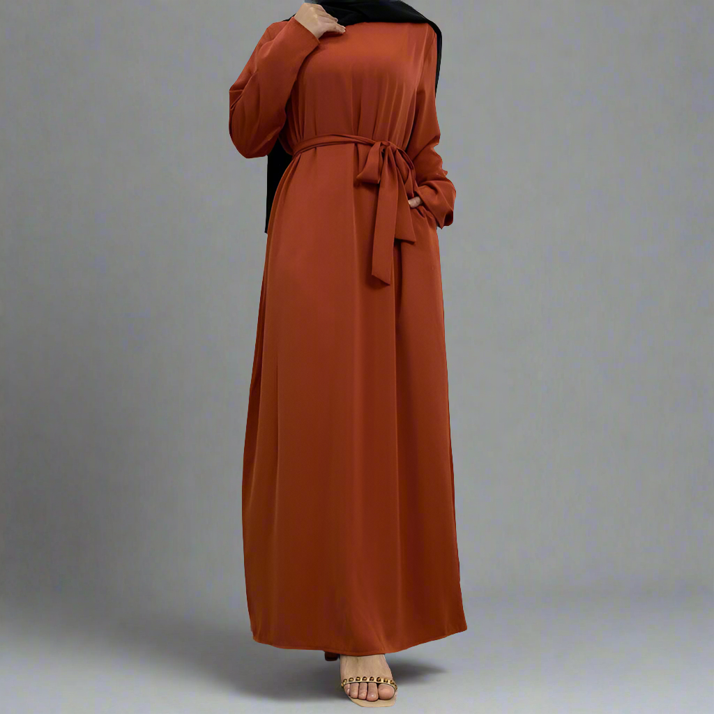 Orange Narrow Sleeve Simple Abaya