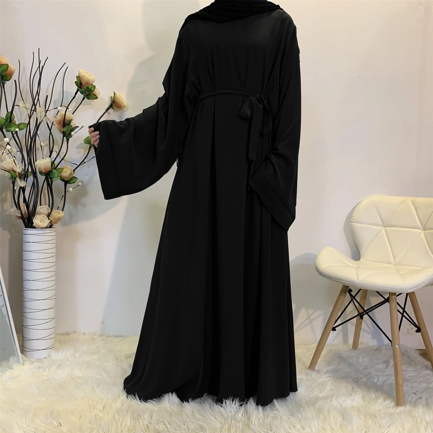 Black Wide Sleeve Simple Abaya