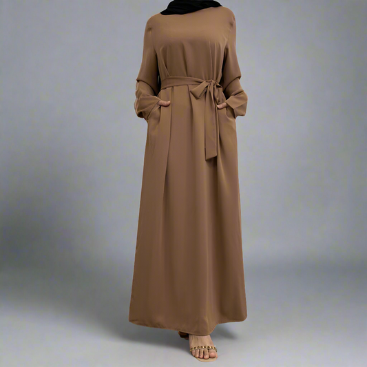 Brown Narrow Sleeve Simple Abaya