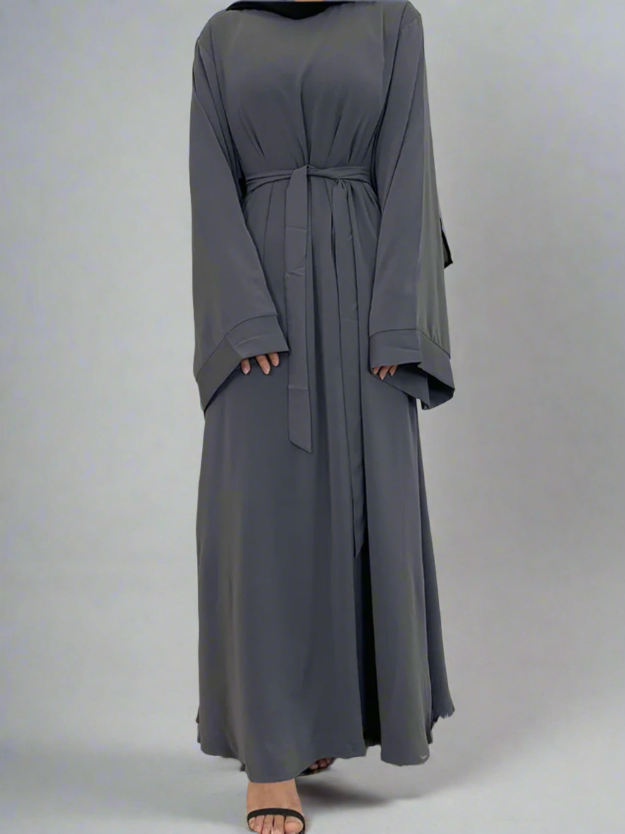 Gray Wide Sleeve Simple Abaya