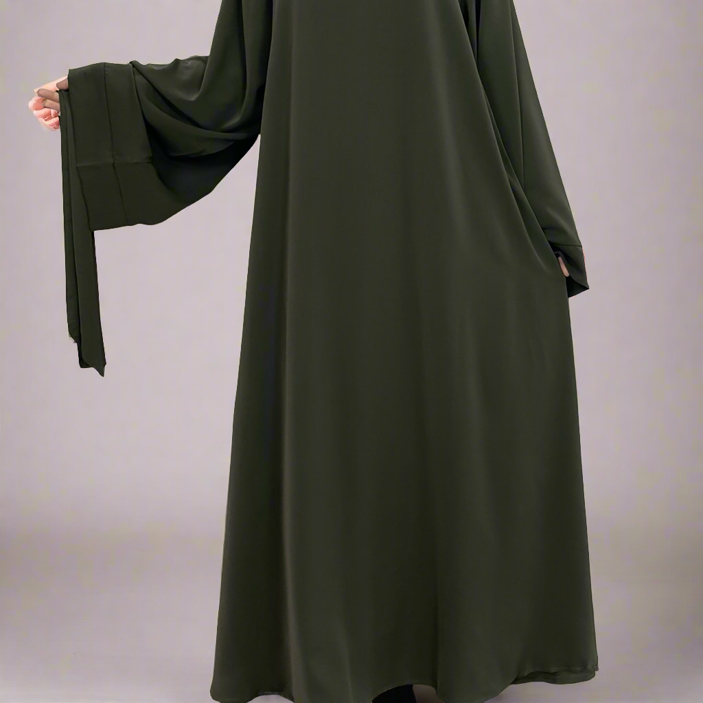 Army Green Wide Sleeve Simple Abaya