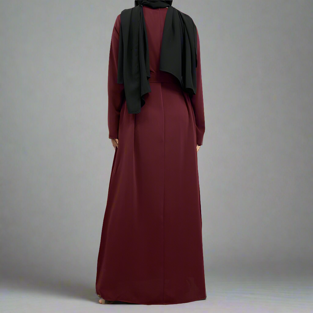 Maroon Narrow Sleeve Simple Abaya