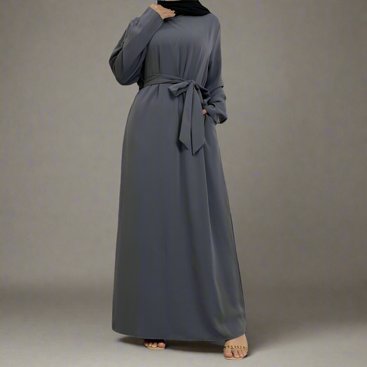 Gray Narrow Sleeve Simple Abaya