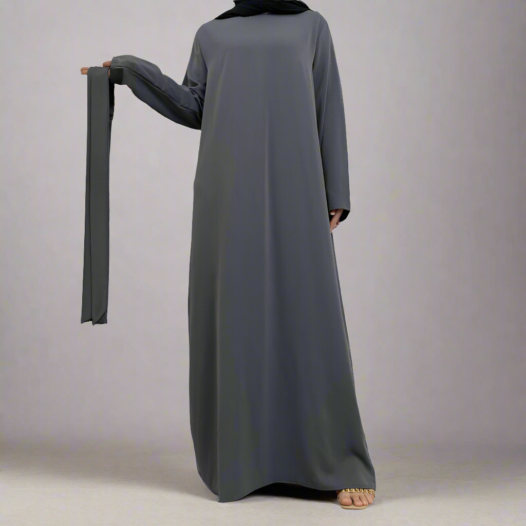 Gray Narrow Sleeve Simple Abaya