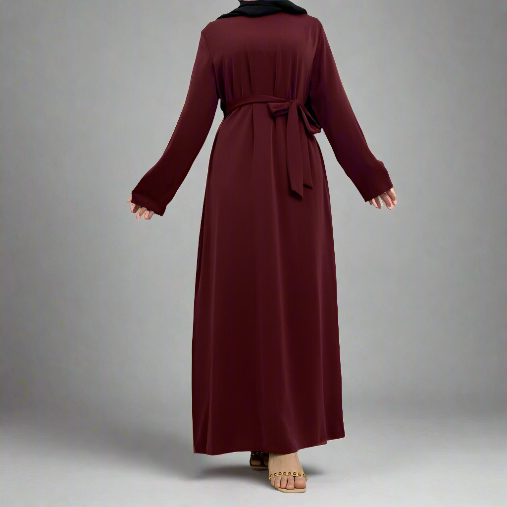 Maroon Narrow Sleeve Simple Abaya