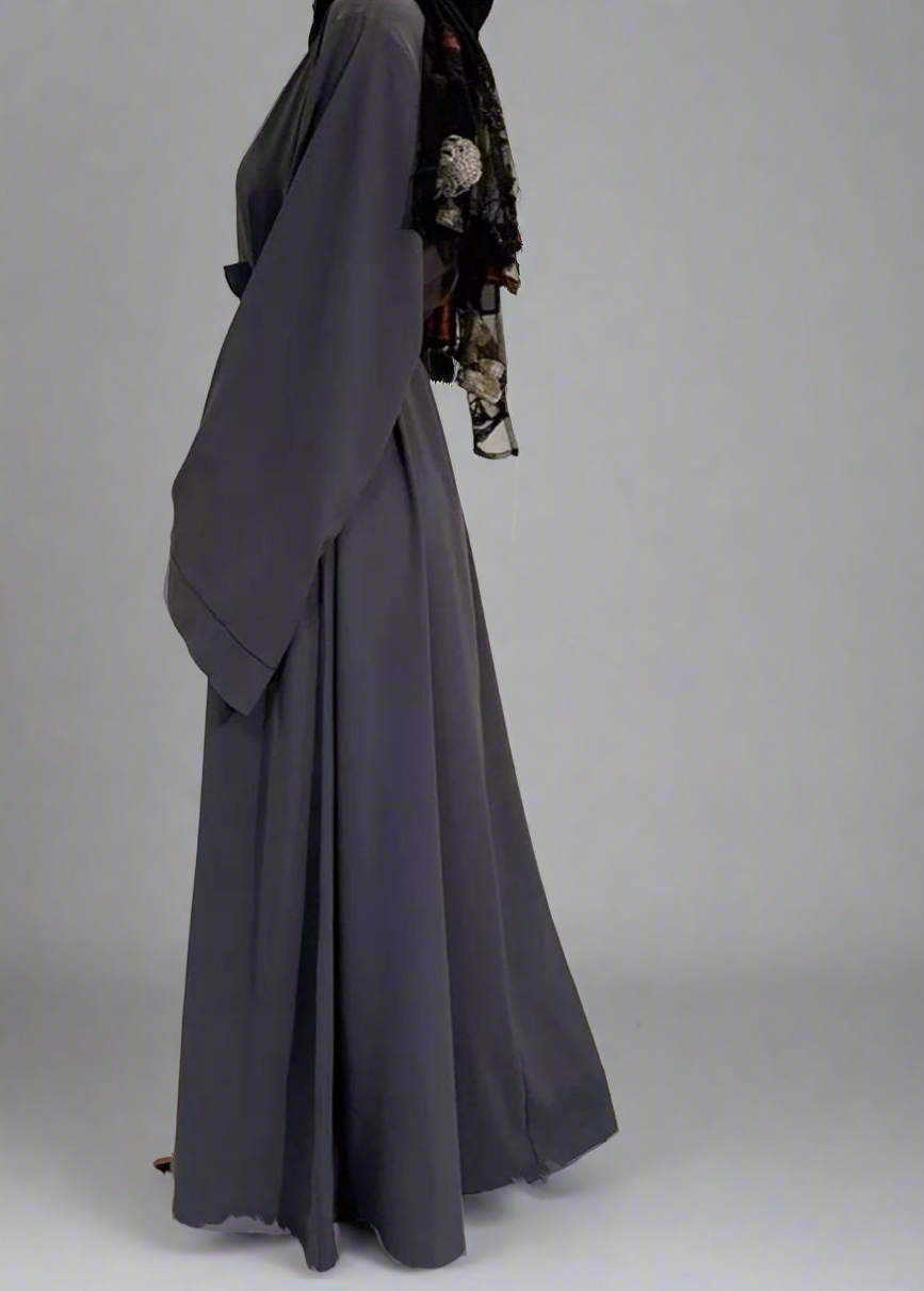 Gray Wide Sleeve Simple Abaya