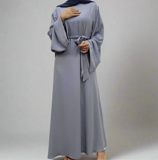 Light Gray Wide Sleeve Simple Abaya