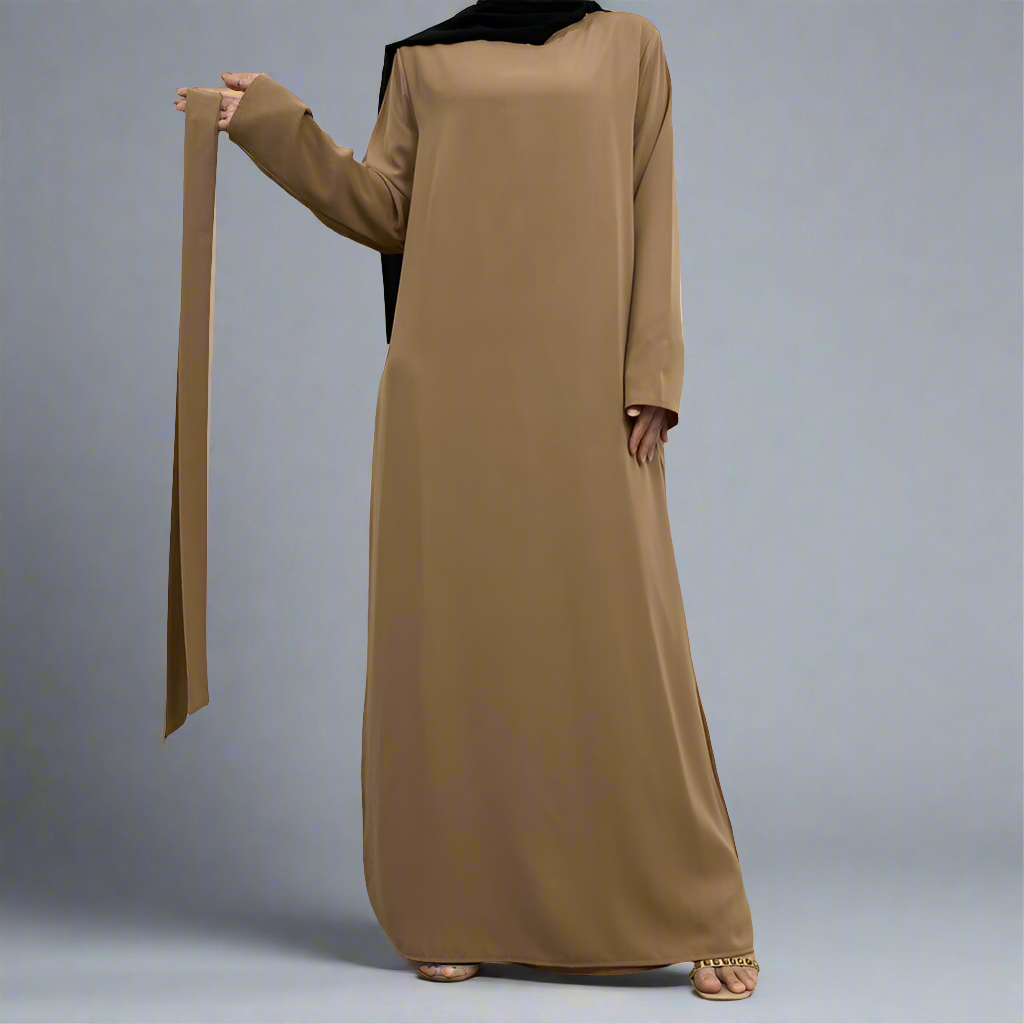 Beige Narrow Sleeve Simple Abaya