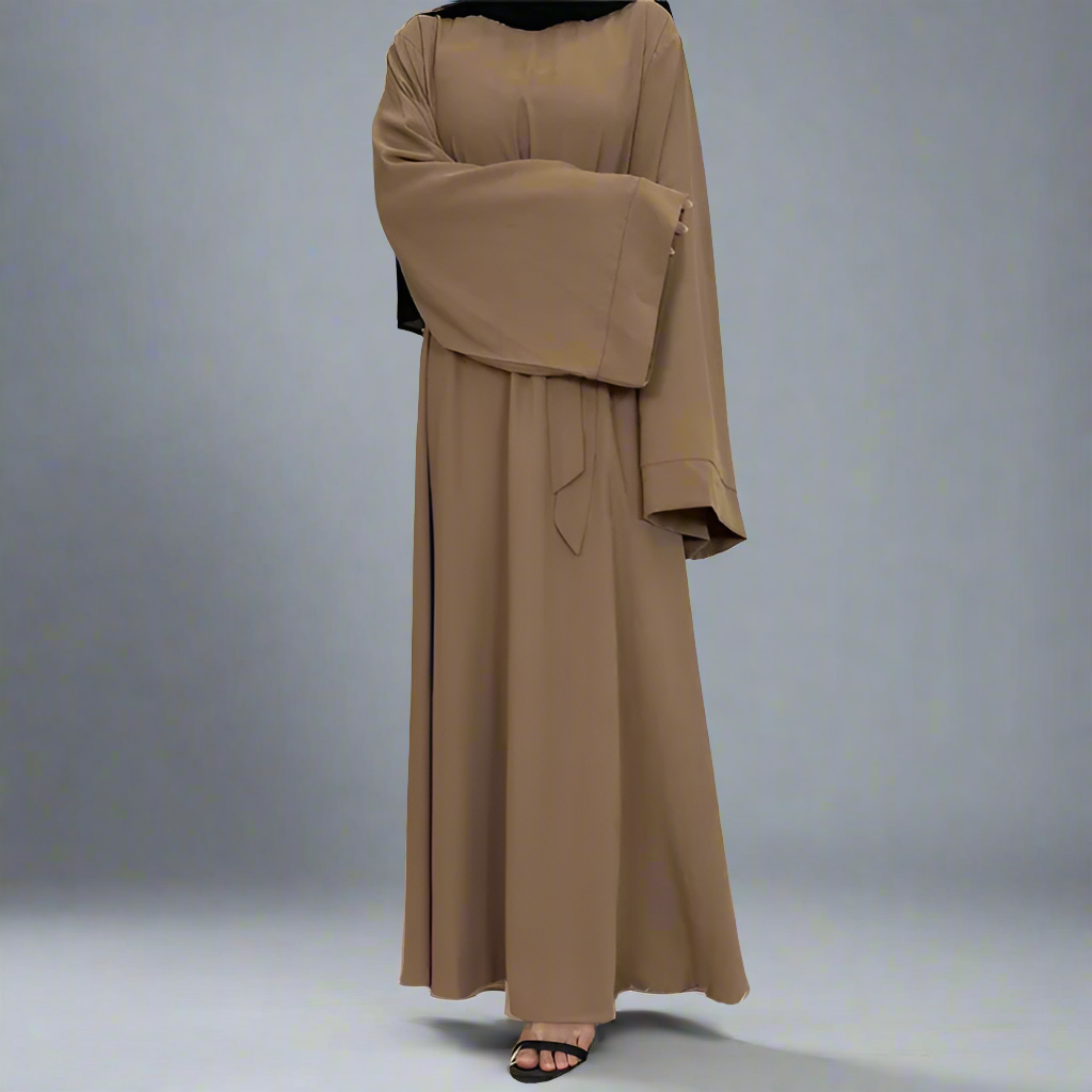 Beige Wide Sleeve Simple Abaya