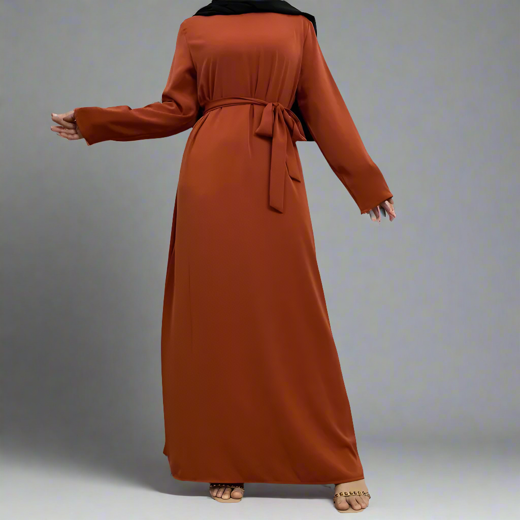 Orange Narrow Sleeve Simple Abaya