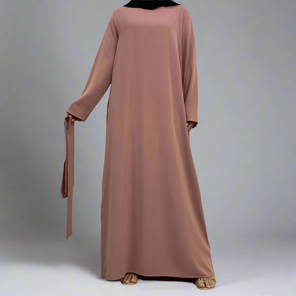 Pink Narrow Sleeve Simple Abaya