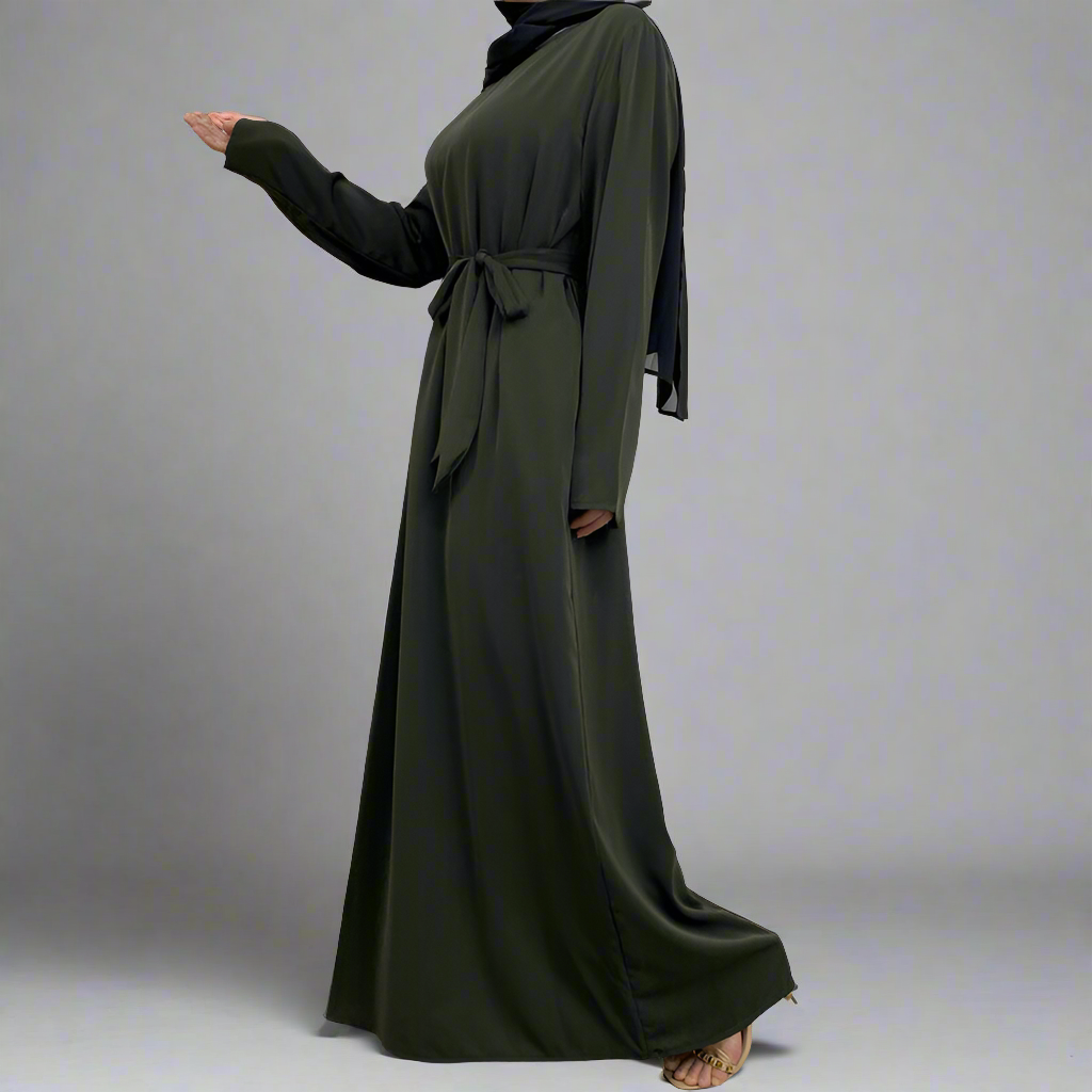 Army Green Narrow Sleeve Simple Abaya