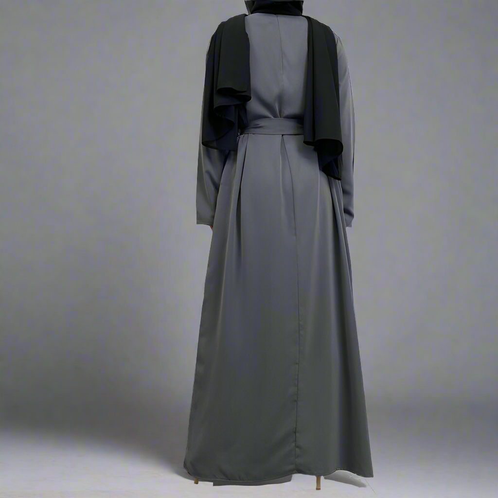 Gray Narrow Sleeve Simple Abaya